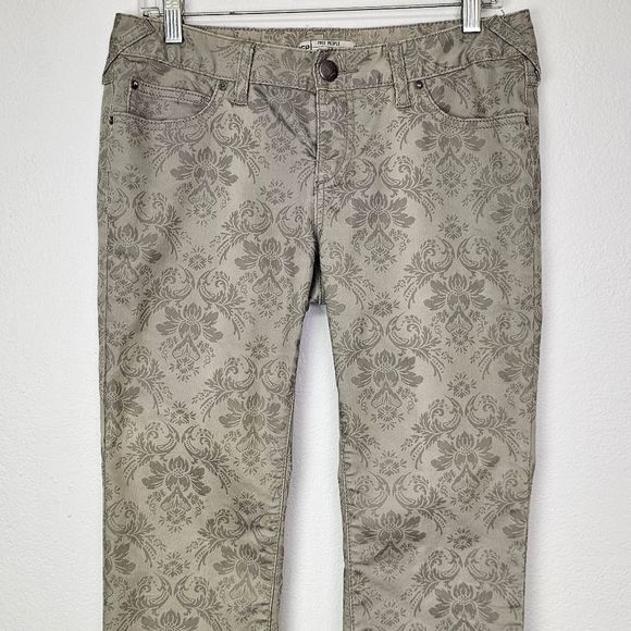 Free People Jeans Tan Print Midrise Skinny Ankle Size 30 Western Country - Picture 2 of 10